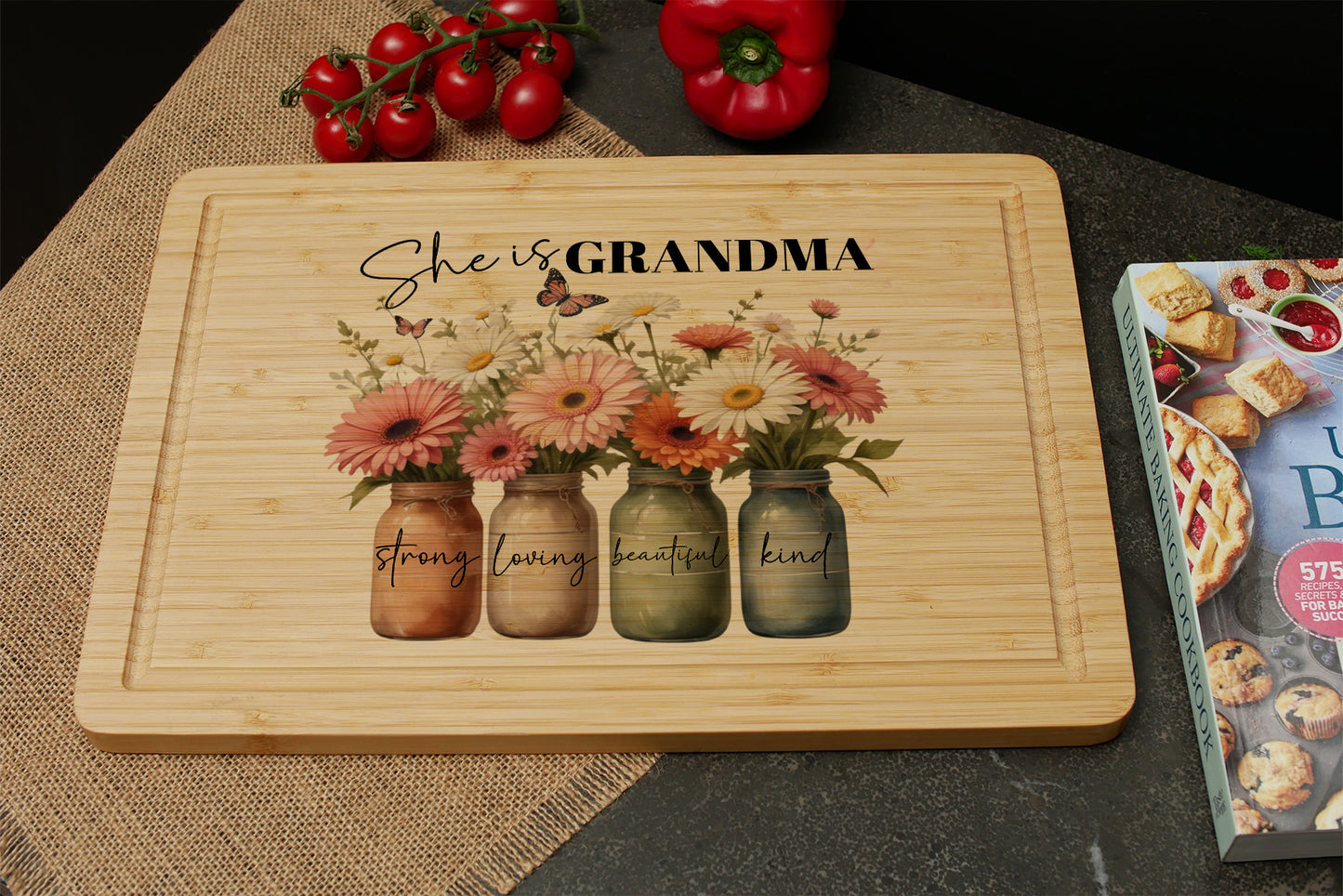 She Is Mom Sublimation Cutting Board, Mom Birthday Gifts from Son and Daughter, Mothers Day Kitchen Gifts for Mom, Moms Kitchen Charcuterie Board