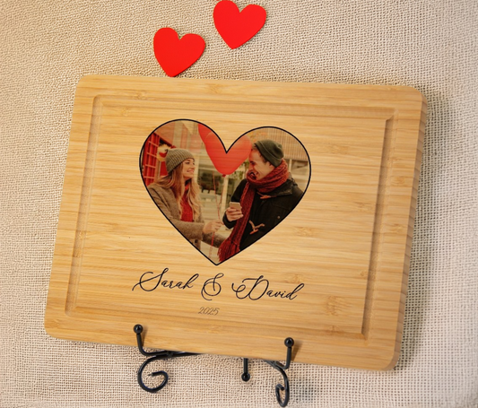 Personalized Cutting Board with Photo & Names,Custom Heart Shaped Bamboo Board, Wedding Gift,Anniversary Present for Couples,Best Gifts for Housewarming,Bridal Shower,Wedding,Engagement, Anniversary