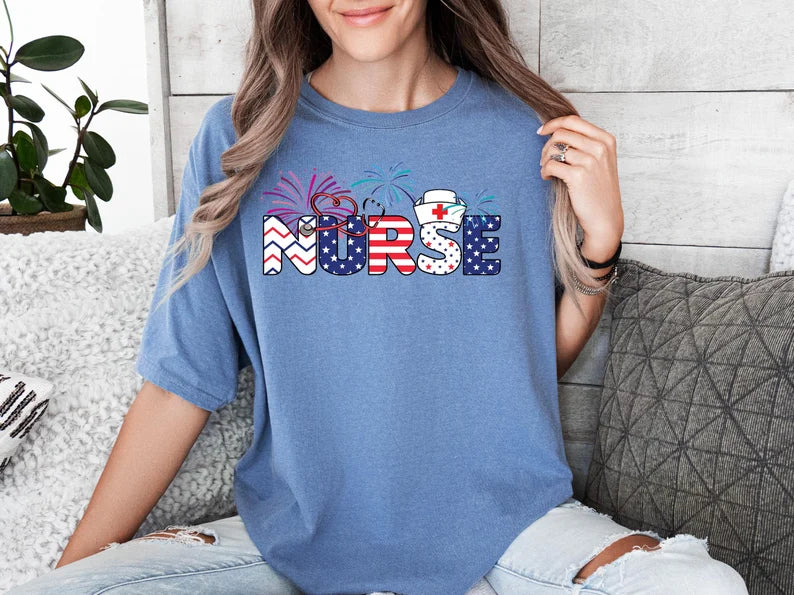 Patriotic Nurse T-Shirt - Independence Day Nursing Tee, 4th of July Nurse Shirt, RN Memorial Day Gift