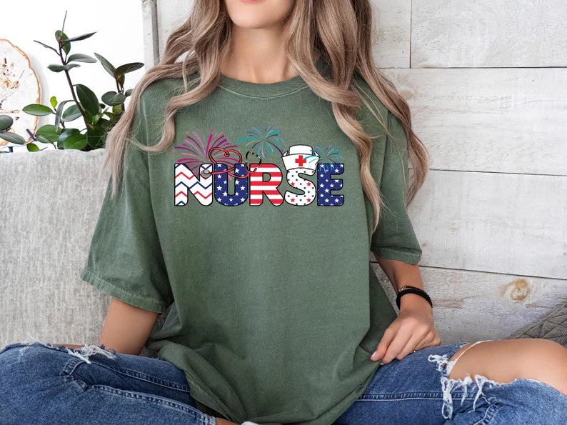 Patriotic Nurse T-Shirt - Independence Day Nursing Tee, 4th of July Nurse Shirt, RN Memorial Day Gift