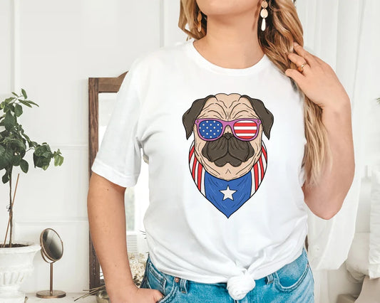 Pug Dog USA Flag Tee | 4th of July Patriotic Shirt for Kids & Adults