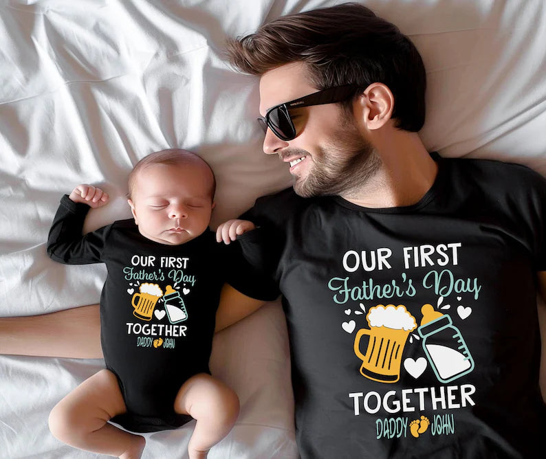 Our First Father's Day Shirt Custom Daddy Baby Beer Milk
