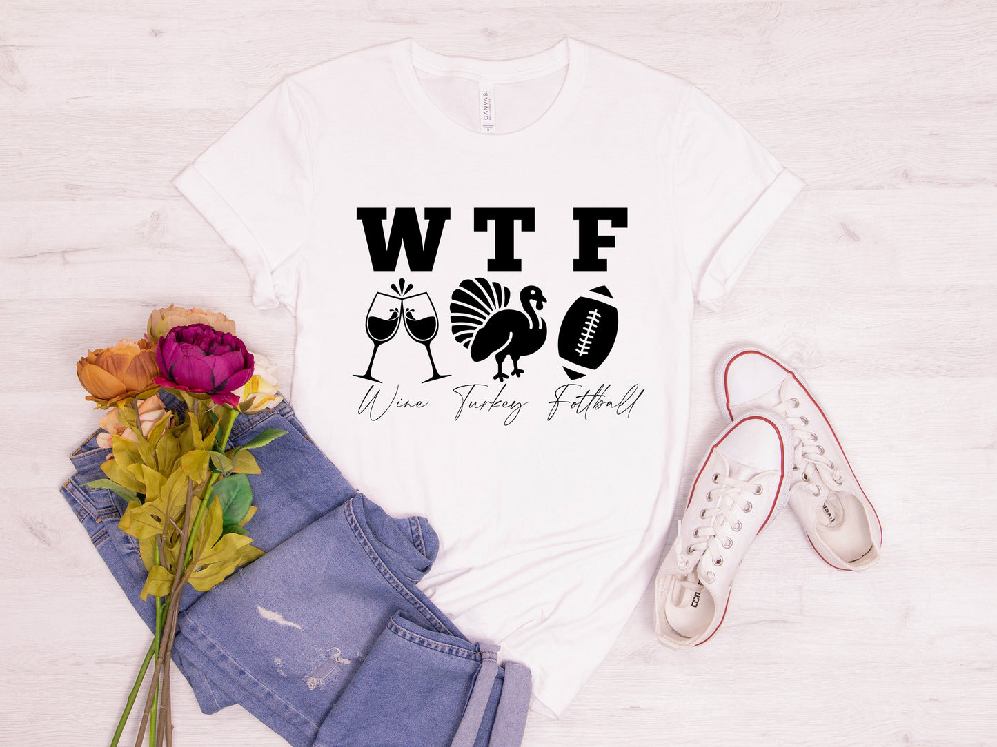 WTF Wine Turkey Family Shirt – Funny Thanksgiving T-Shirt | Unisex Fall Graphic Tee | Holiday Family Shirt