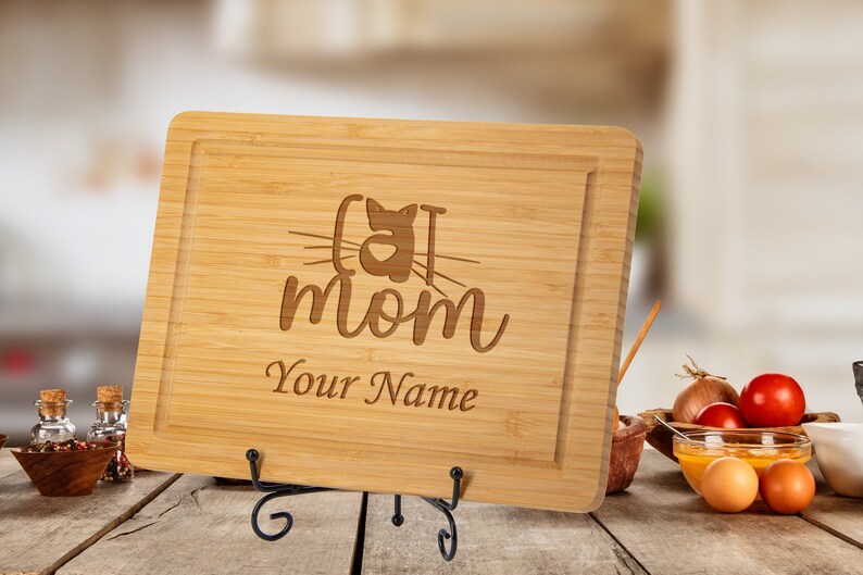 Engraved Cat Mom Cutting Board