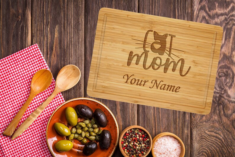 Engraved Cat Mom Cutting Board