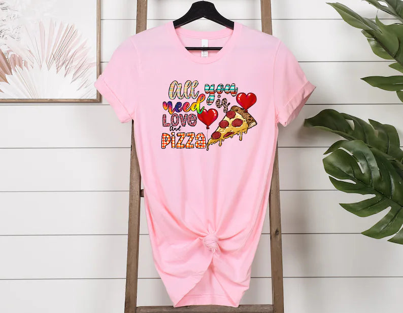 All You Need Is Love and Pizza Couple T-Shirt
