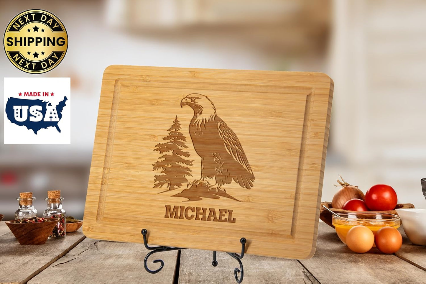 American Eagle Cutting Boards, Personalized Gifts for American Patriot Dad, Custom US Soldiers Kitchen Cutting Board, Husband Gifts for Anniversary, Memorial Day, Veterans Day