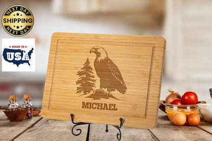 American Eagle Cutting Boards, Personalized Gifts for American Patriot Dad, Custom US Soldiers Kitchen Cutting Board, Husband Gifts for Anniversary, Memorial Day, Veterans Day