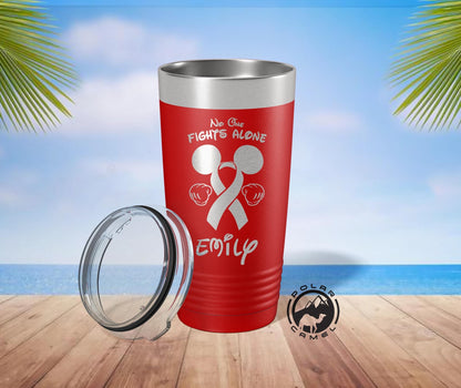 No One Fights Alone Tumbler, Breast Cancer Awareness Tumbler, Cancer Survivor Gift, Breast Cancer Water Bottle, Breast Cancer Ribbon Gift