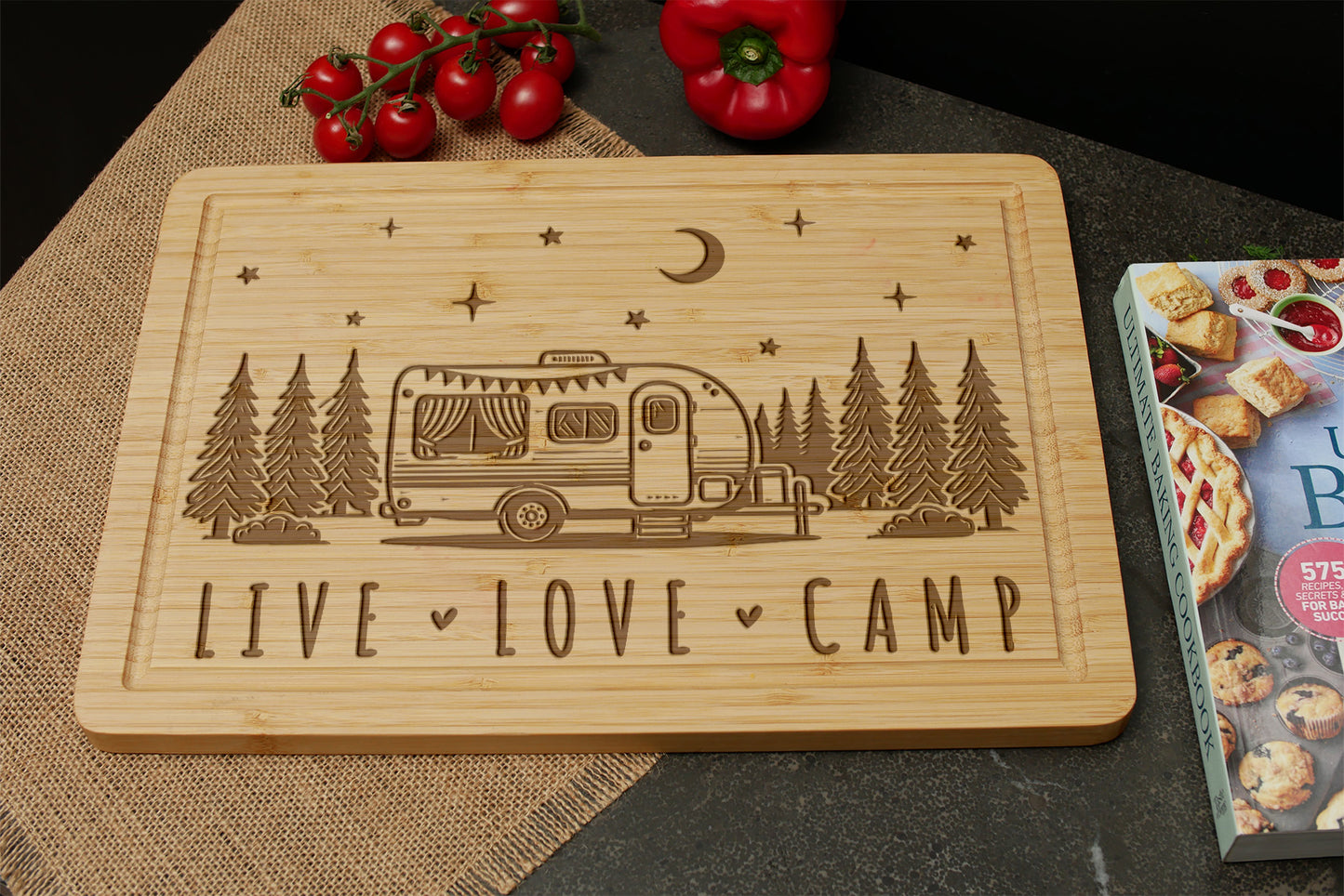 Engraved Bamboo Cutting Board – Live • Love • Camp