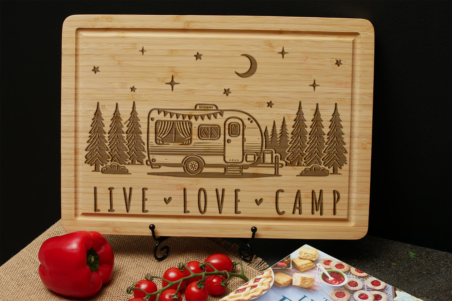 Engraved Bamboo Cutting Board – Live • Love • Camp