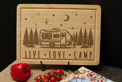 Engraved Bamboo Cutting Board – Live • Love • Camp