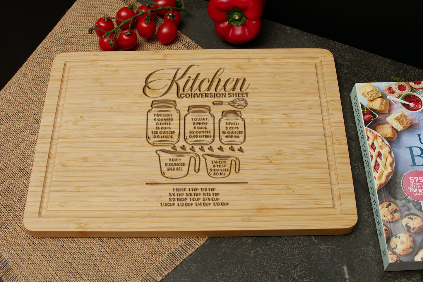 Engraved Cutting Board with Cooking Conversion Chart – Perfect Kitchen Gift!