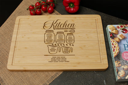 Engraved Cutting Board with Cooking Conversion Chart – Perfect Kitchen Gift!