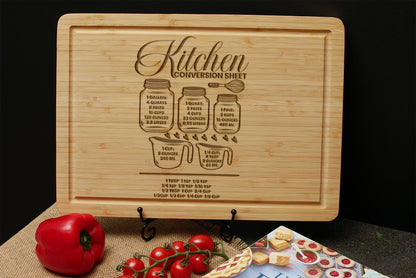 Engraved Cutting Board with Cooking Conversion Chart – Perfect Kitchen Gift!