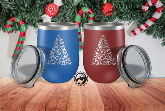 Christmas Tree Wine Mug, Gifts For Dog Lover Christmas Tree Tumbler, Christmas Water Bottle, Custom Pet Lover Gift, Xmas Gifts For Dog Owner