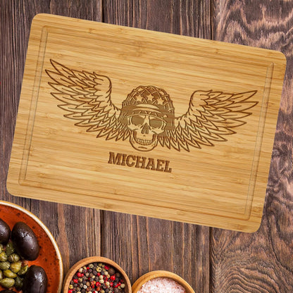 Skull with Wings Cutting Boards, Personalized Veterans Day Gifts for Dad, Custom American Patriots Kitchen Cutting Board, Anniversary Gifts for Husband