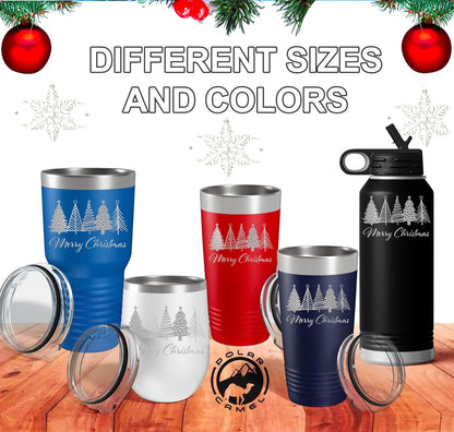 Merry Christmas Insulated Tumblers,  Engraved Stainless Steel Thermal Mug.