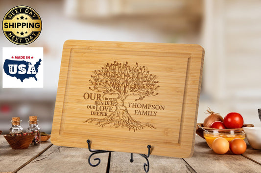 Our Roots Run Deep Our Love Deeper, Family Reunion Serving Board, Thanksgiving Gift For Parent, Gift For Family, Family Christmas Gift