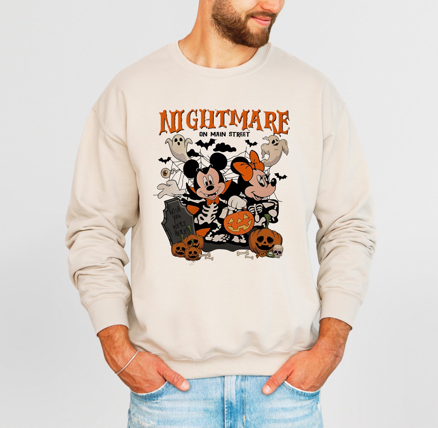 Nightmare On Main Street Sweatshirt, Vintage Disney Halloween Sweater, Retro Halloween Sweater, Halloween Party Sweat, Ghost Halloween Sweat.