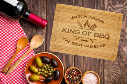 King of the Grill Cutting Board | Personalized Bamboo Gift for Dads