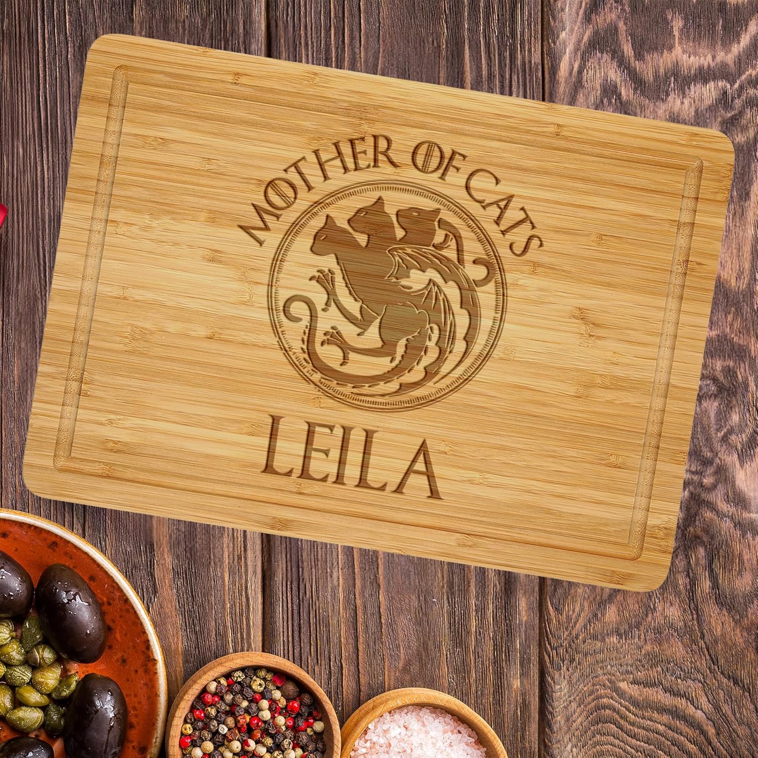 Personalized Cat Mother Cutting Boards for Cat Mom, Custom Natural Bamboo Engraved Chopping Blocks with Cats, Cat Charcuterie Board, Mothers Day Gifts for Mom Cat Lover