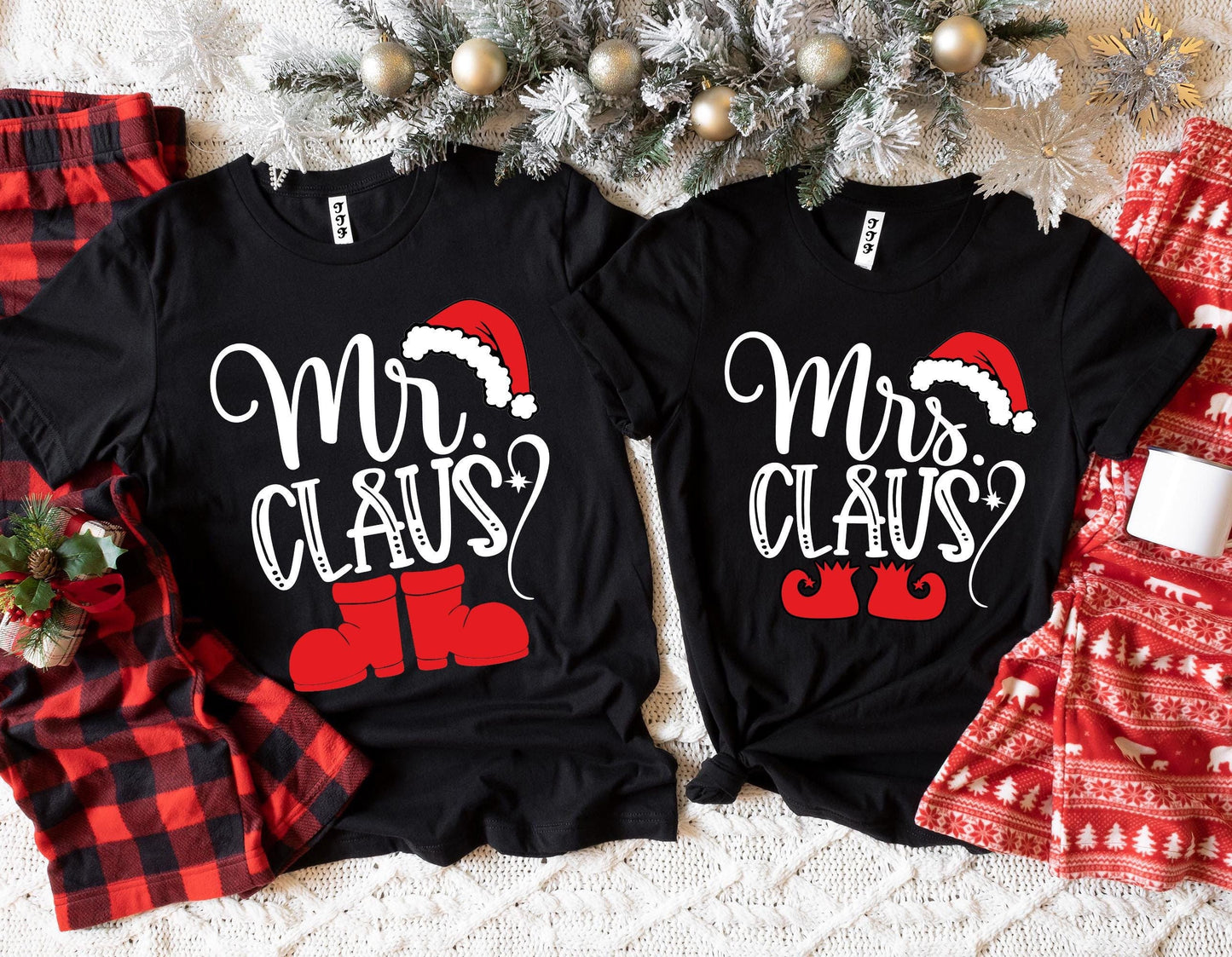 Mrs. Claus and Mr. Claus Couples Christmas Shirts.