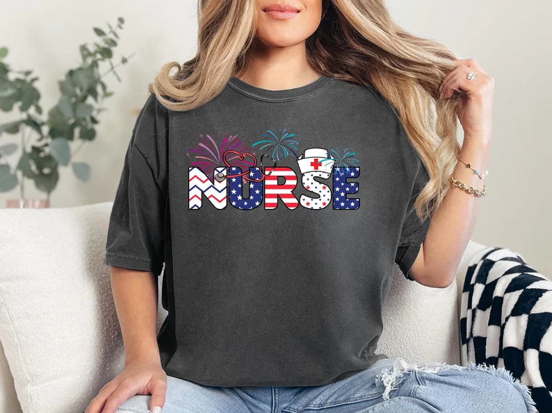 Patriotic Nurse T-Shirt - Independence Day Nursing Tee, 4th of July Nurse Shirt, RN Memorial Day Gift