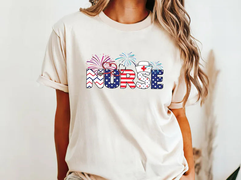 Patriotic Nurse T-Shirt - Independence Day Nursing Tee, 4th of July Nurse Shirt, RN Memorial Day Gift