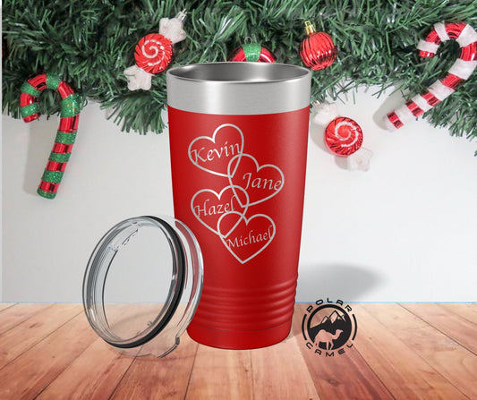 Personalized Heart Tumbler, Family Members Tumbler, Family Travel Mug, Christmas Family Gifts, New Year Tumbler for Family, Gift For Parents