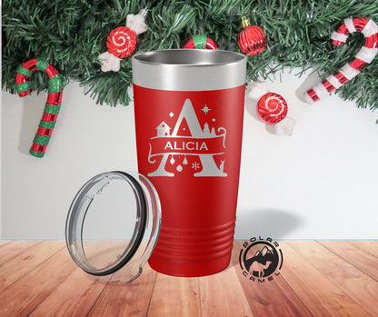 Personalized Name Initial Tumbler, Custom Christmas Tumbler, Monogram Tumbler, Initial Water Bottle, Custom Name Wine Mug, Xmas Tumbler