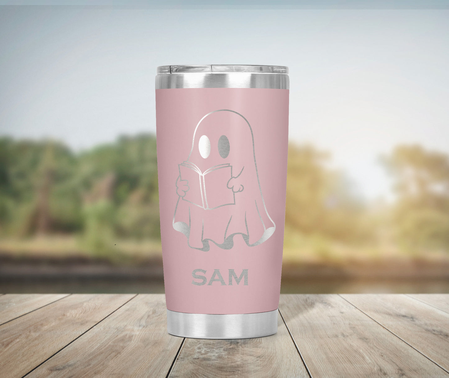 Personalized Halloween Tumbler – Ghost Reading a Book | Custom Engraved Cup 👻📚