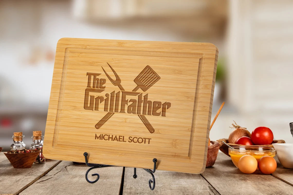 Personalized Bamboo Cutting Board - The GrillFather - Custom BBQ Kitchen Gift