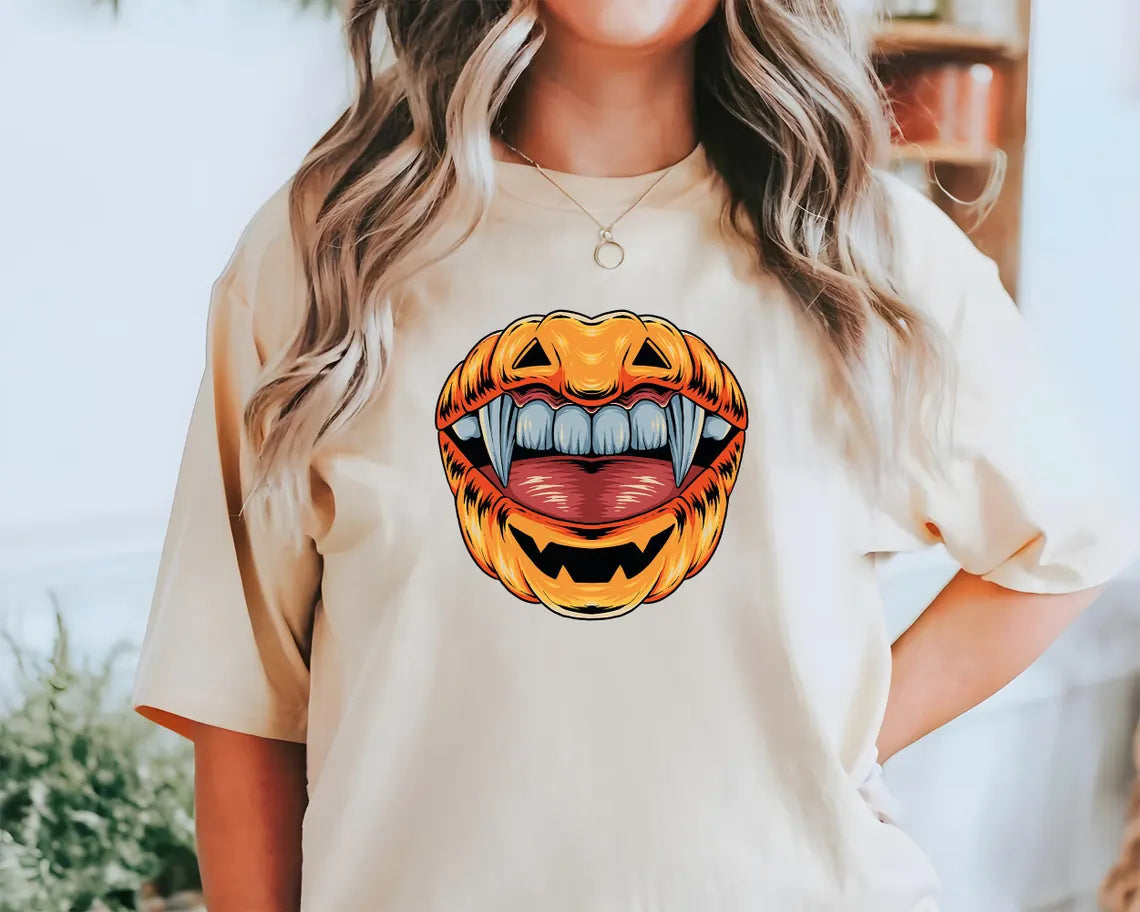 Vampire Pumpkin Mouth Halloween T-Shirt – Spooky Graphic Tee for Men And Women