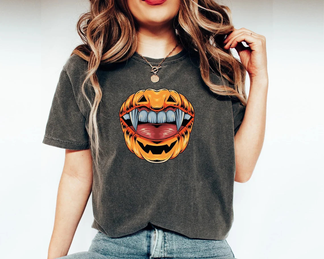 Vampire Pumpkin Mouth Halloween T-Shirt – Spooky Graphic Tee for Men And Women