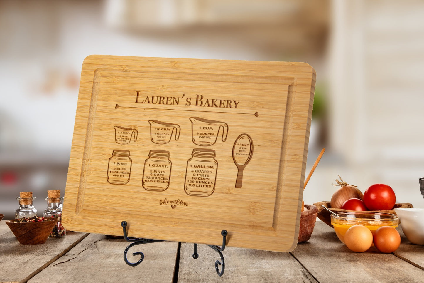 Personalized Bamboo Cutting Board with Measurement Guide, Custom Kitchen Gift