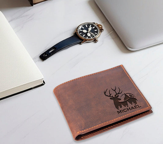 Customized Christmas Deer Wallet: Personalized Men's Gift for Holidays