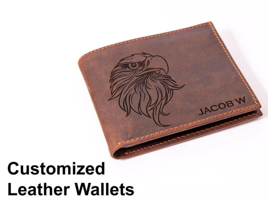 Personalized Bald Eagle Leather Wallet: Unique Hunting Gift for Men