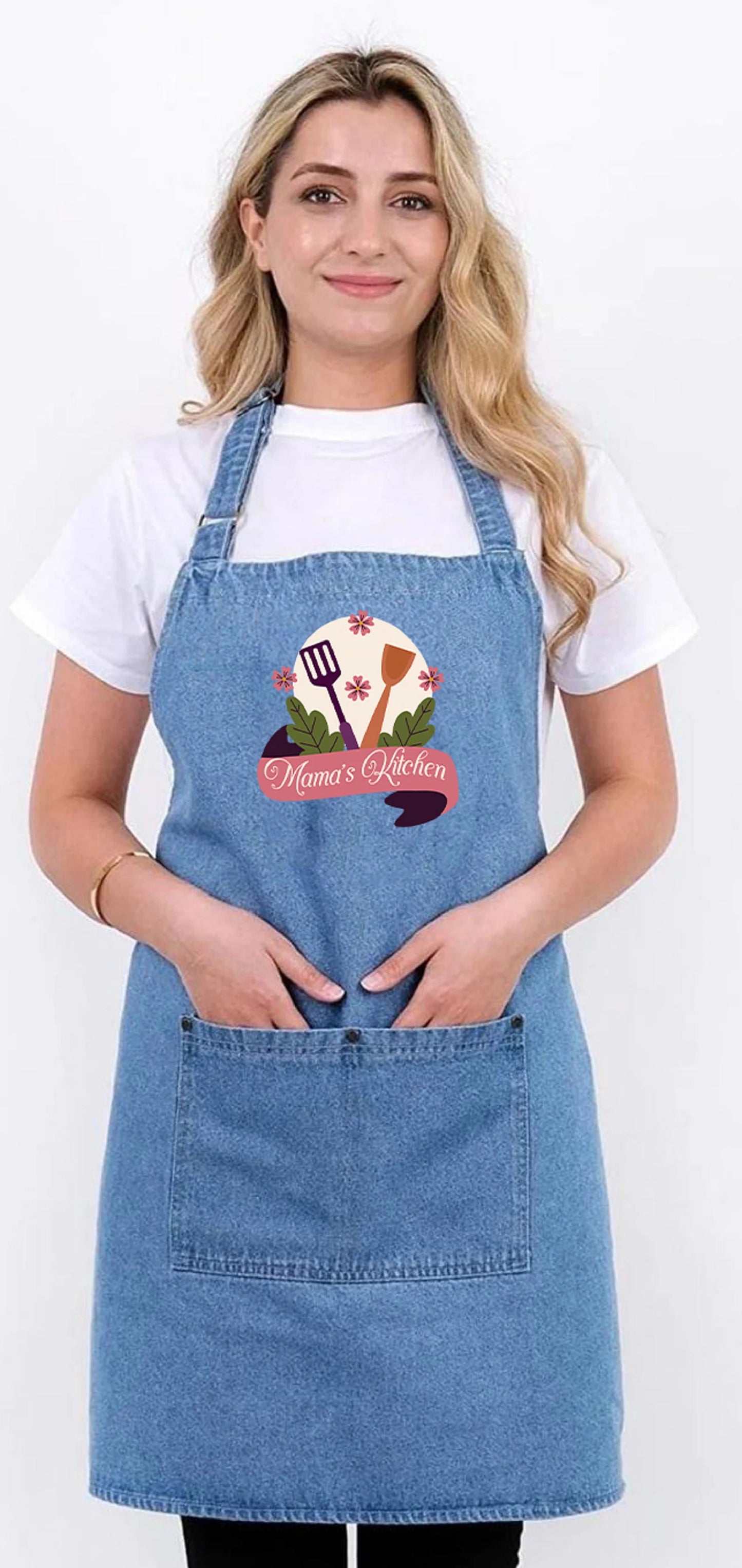 Mama's Kitchen Apron: Perfect Denim Gift for Grandma and Mom's Birthday - Customized Cooking Apron with Pockets for Women!