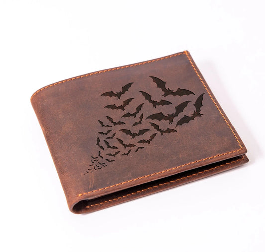 Halloween-Themed Bats Leather Wallet: Ideal Gift for Father and Men