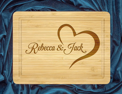 Personalized Engraved Cutting Board with Romantic Heart Design - Ideal for Wedding or Engagement Gift, Perfect Gift for Couples