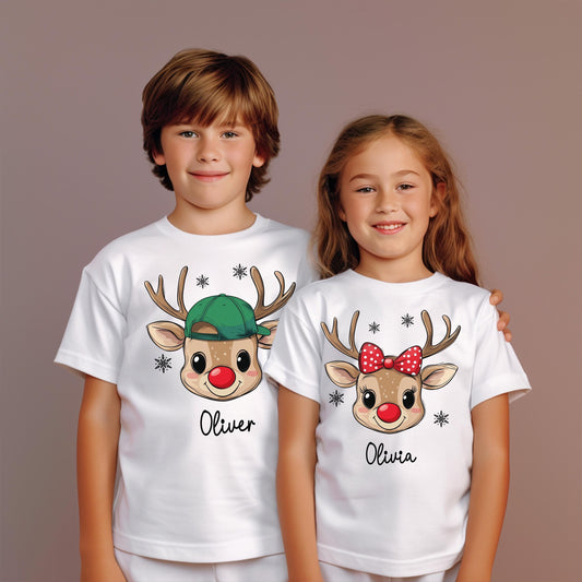 Personalized Christmas Kids Shirt, Custom Reindeer Family Christmas Shirt