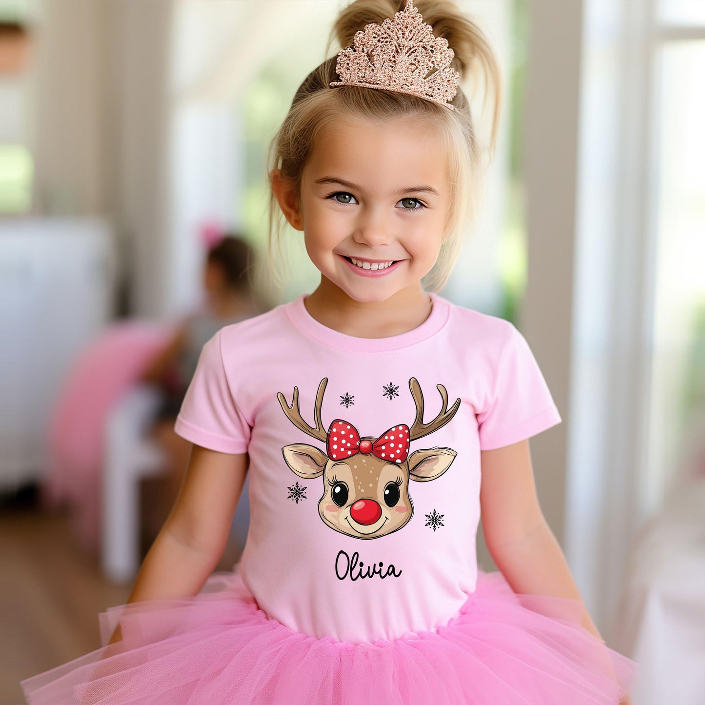 Personalized Christmas Kids Shirt, Custom Reindeer Family Christmas Shirt