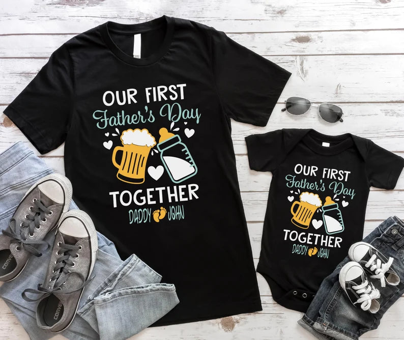 Our First Father's Day Shirt | Custom Daddy & Baby Beer Milk Bottle Gift