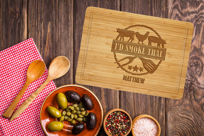 Personalized Engraved Bamboo Cutting Board - Custom BBQ Design with Name