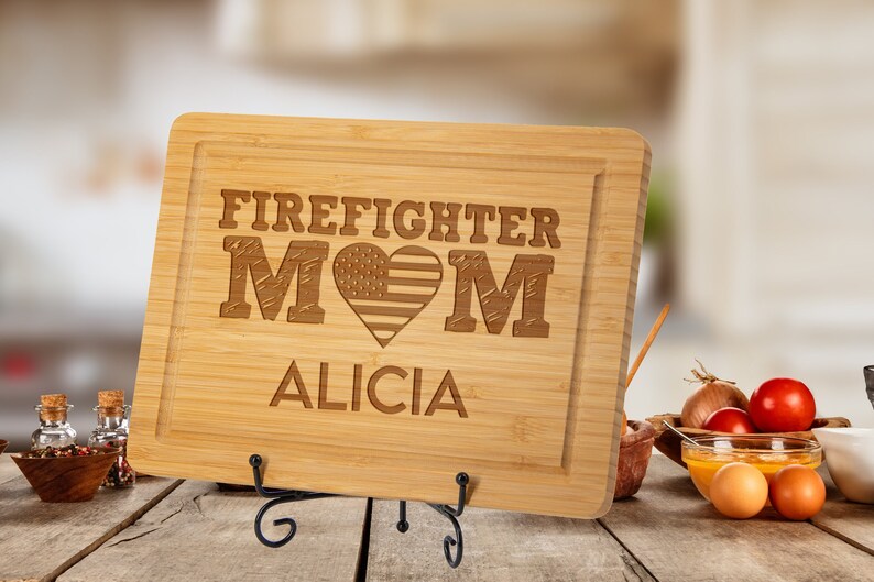 Personalized Firefighter Mom Cutting Board, Mother's Day Gift