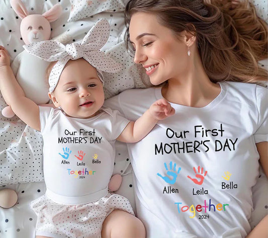 Our First Mother's Day Together: Personalized Family Name Shirt - Mommy and Me Matching Shirts