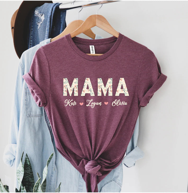 Blooming Love: Mama Floral Shirt - Personalized Mother's Day Gift with Custom Kids' Names