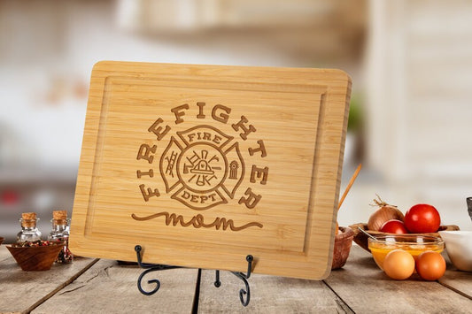 Firefighter Mom Cutting Board, Engraved Mother's Day Gift