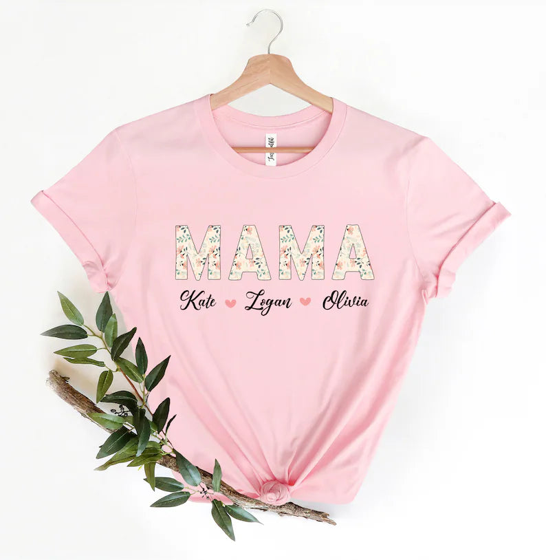 Blooming Love: Mama Floral Shirt - Personalized Mother's Day Gift with Custom Kids' Names